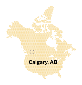 Map of North America with Calgary AB Highlighted